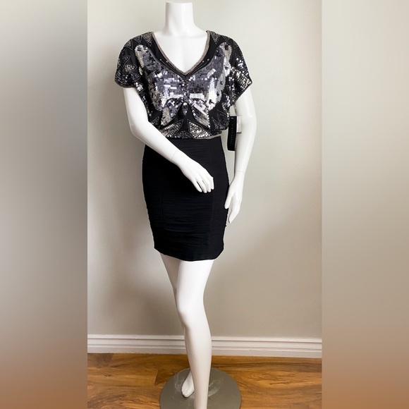 AIDAN MATTOX Sequin Beaded Butterfly Disco Formal Dress Cocktail Glam Wedding 2 - Picture 4 of 14